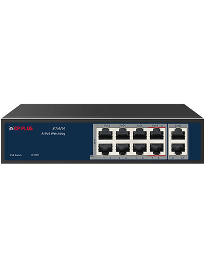 CP PLUS 8 Port PoE + 2 Uplink Port PoE Switch | CP-ANW-HPU8H2-N12