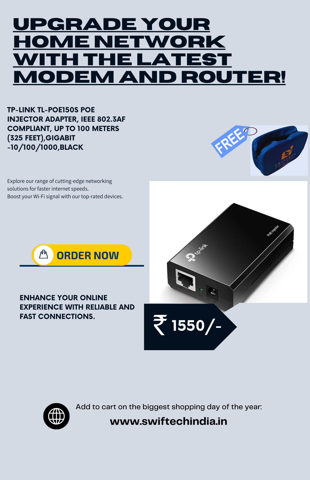 TP-LINK TL-PoE150S PoE Injector Adapter, IEEE 802.3af Compliant, up to 100 Meters (325 Feet),Gigabit -10/100/1000,Black