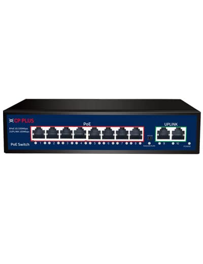 CP PLUS 8 Port PoE Switch/CP-DNW-HP8H2-96-V2 10 Ports Switch with 8 x 100Mbps PoE Ports & 2 x 100Mbps Uplink Ports-CCTV Camera PoE Switch