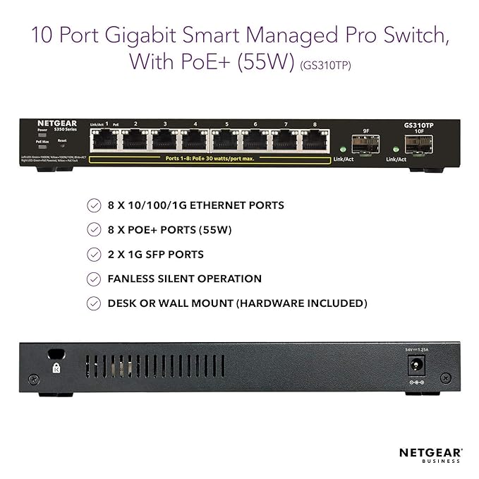 NETGEAR 16-Port Gigabit Ethernet Unmanaged PoE Switch (GS116LP) - with 16 x PoE+ @ 76W Upgradeable, Desktop/Rackmount, and ProSAFE Limited Lifetime Protection