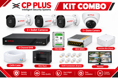 CP PLUS 2MP IP CCTV Camera Kit | 3 Bullet 1 Dome