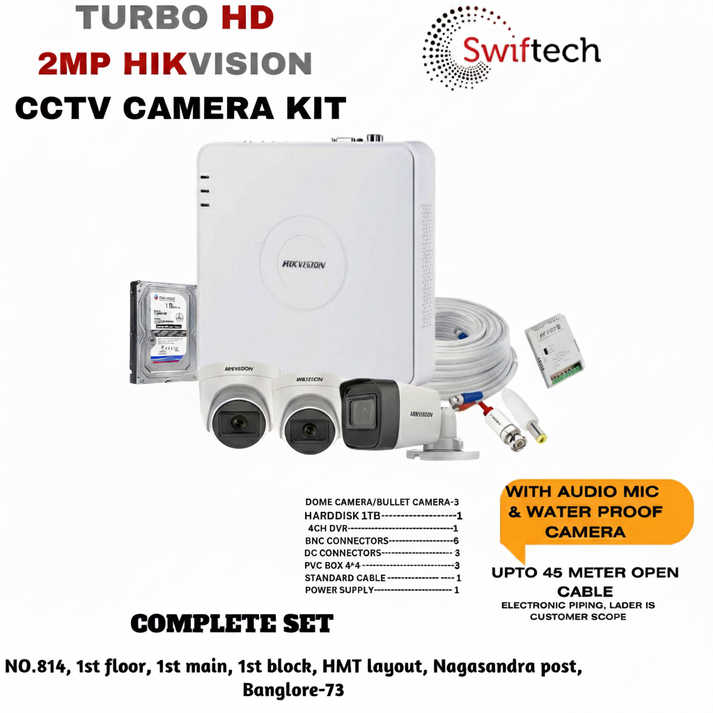 Hikvision 3camera 2mp CCTV camera kit