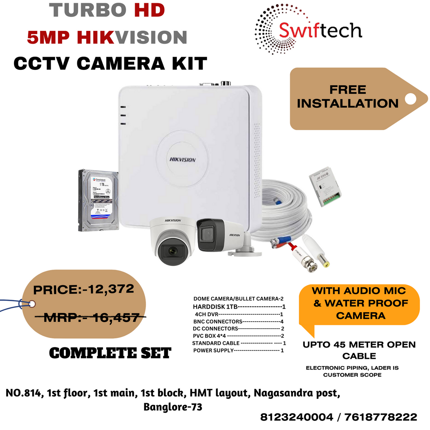 HIKVISION 2 camera 5mp CCTV camera kit WITH FREE installation