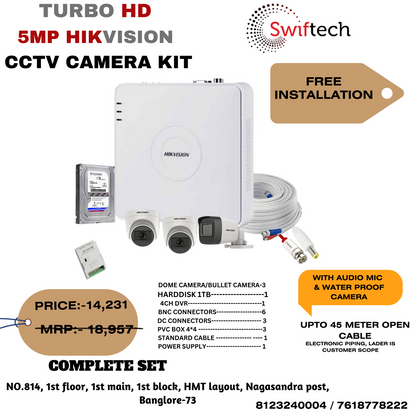 HIKVISION 3 camera 5MP CCTV camera kit FREE installation
