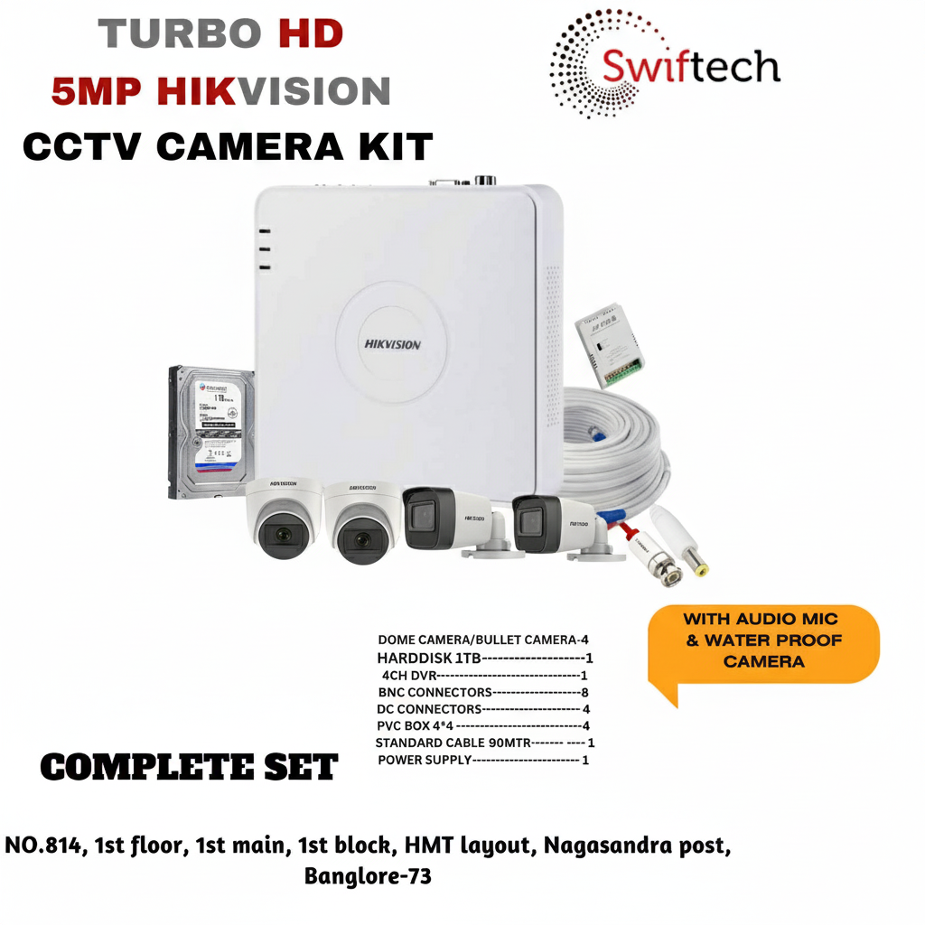 HIKVISION 4 camera 5mp CCTV camera kit