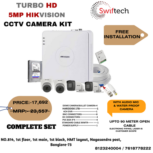 HIKVISION 4 camera 5mp CCTV camera kit FREE installation