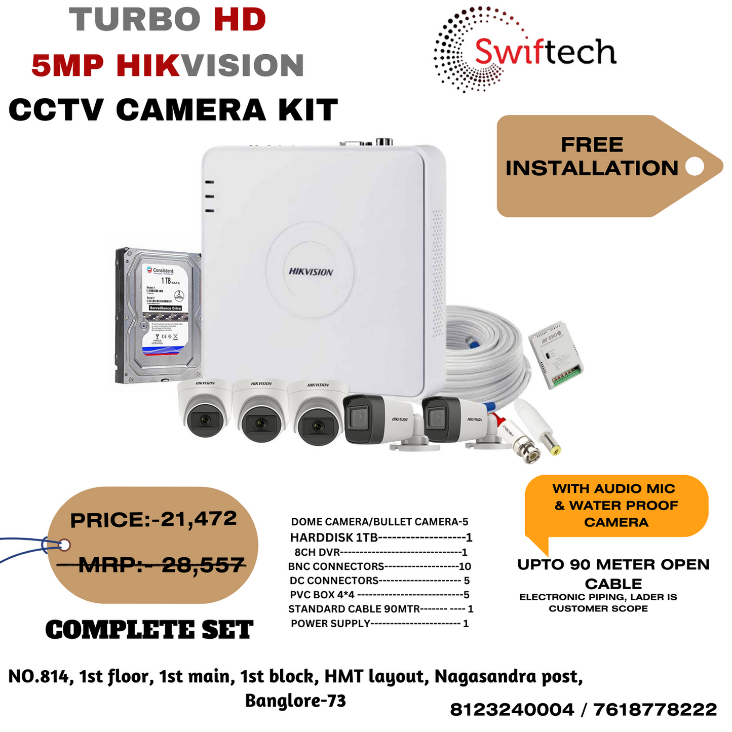 HIKVISION 5 camera 5 MP CCTV camera FREE installation
