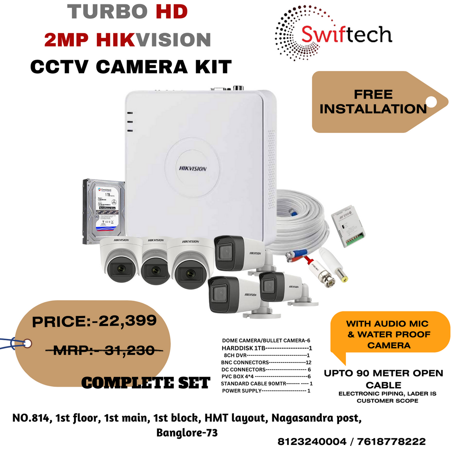 HIKVISION 6 camera 2mp CCTV camera kit FREE installation