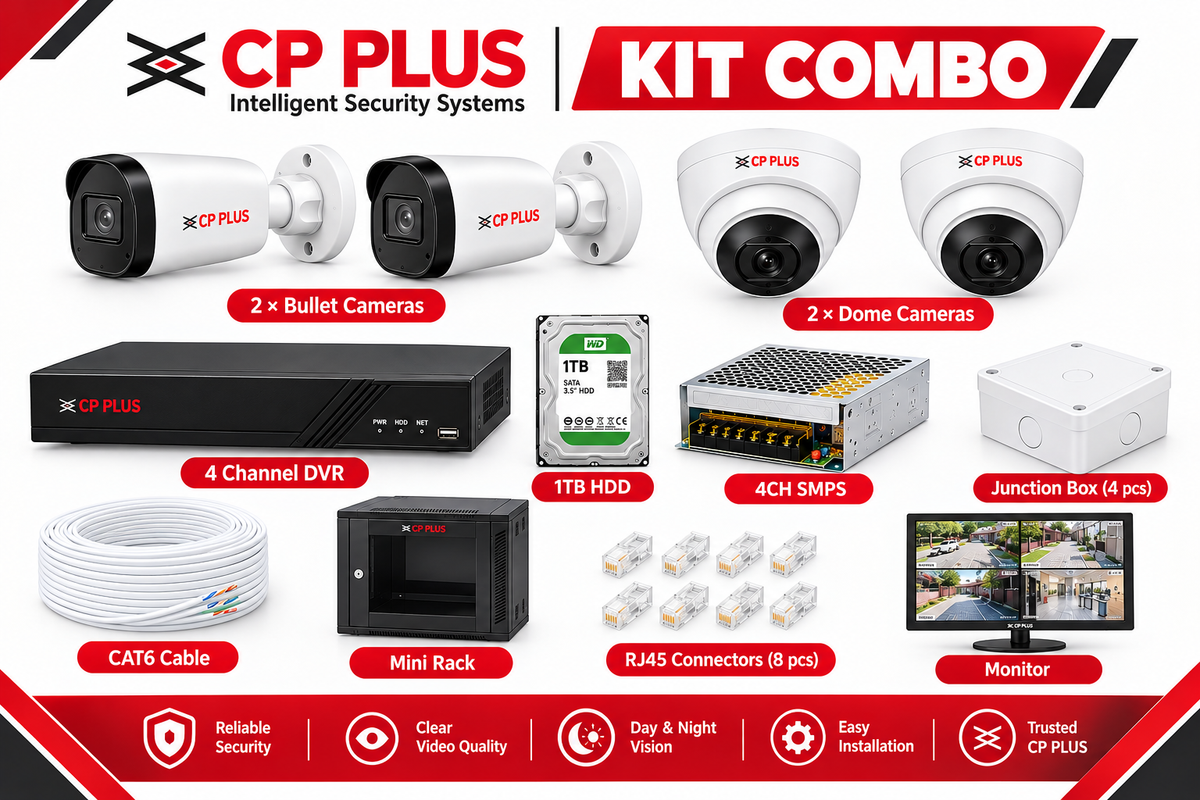 CP PLUS 2MP IP CCTV Camera Kit | 2 Bullet 2 Dome