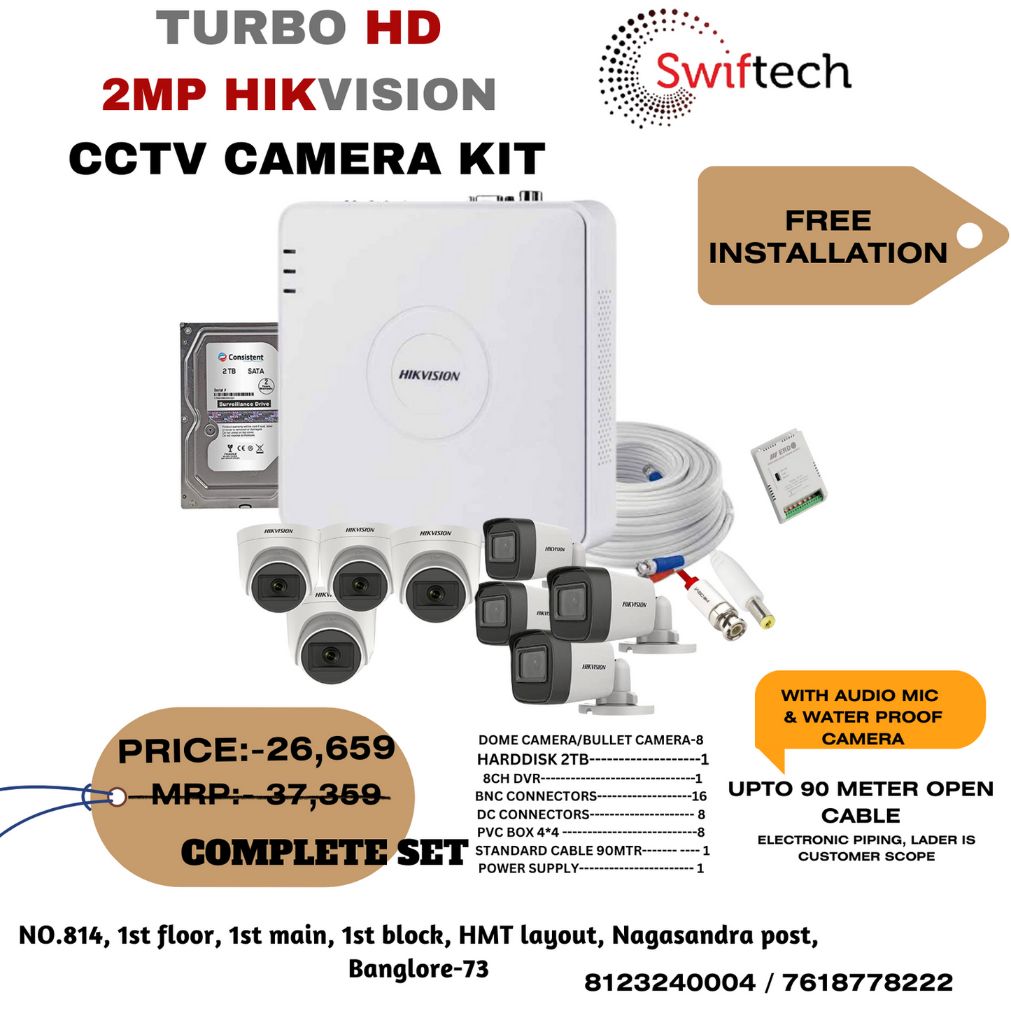 HIKVISION 8 camera 2mp CCTV camera kit FREE installation