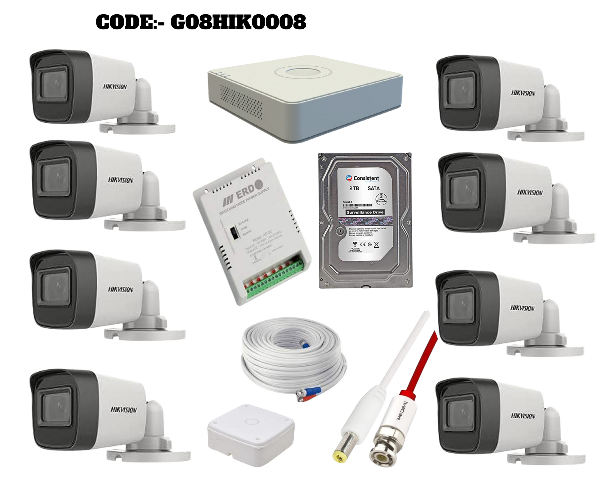 HIKVISION 5MP CCTV CAMERA KIT CHANNEL DVR BULLET CAMERAS WITH AUDIO MIC COMBO KIT CODE:- G08HIK0008