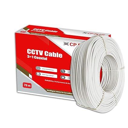 CP PLUS 3+1 Coaxial Pure Copper CCTV Camera Cable for Video, Power and Audio Communication  White - CP-ECC-70RS