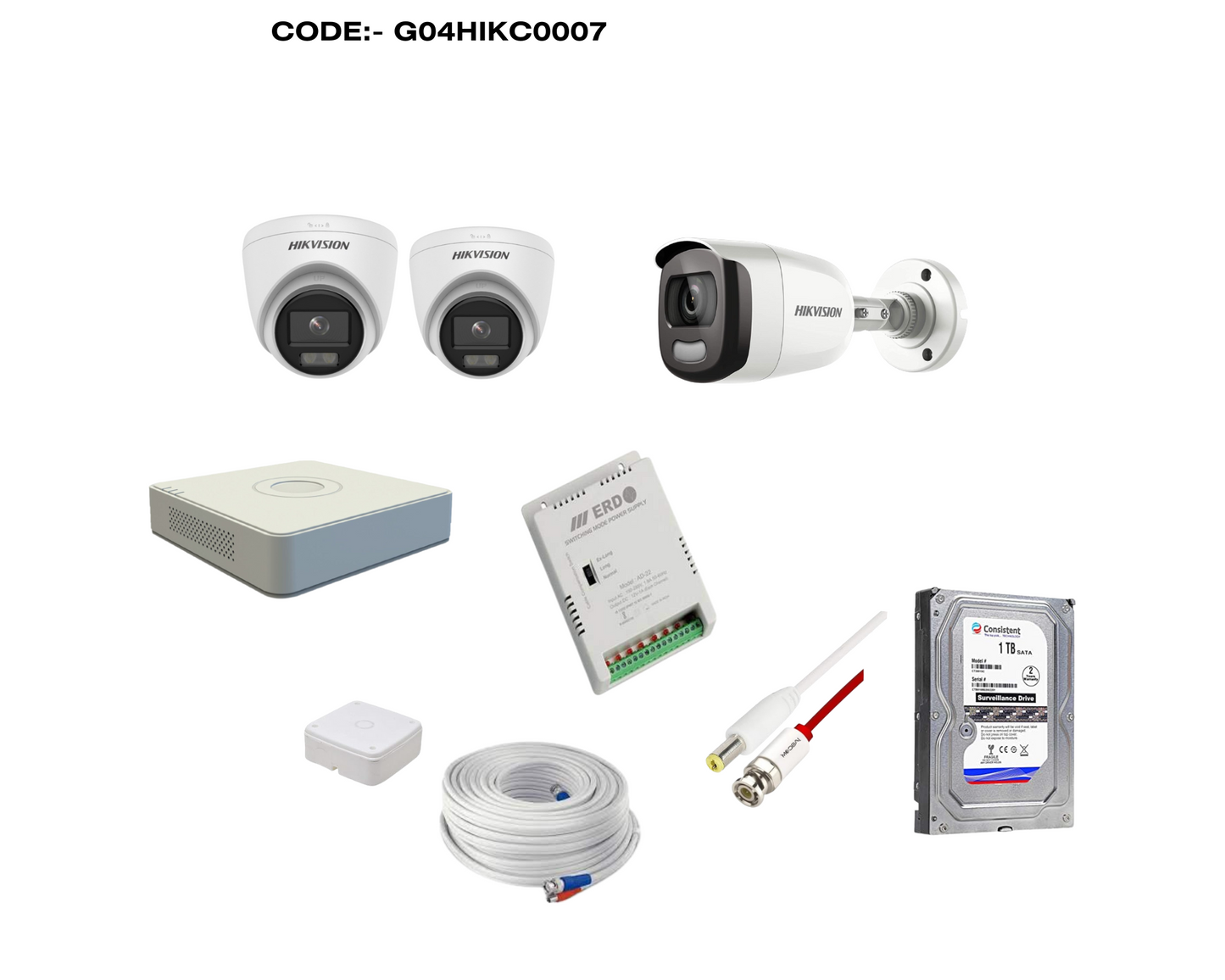 HIKVISION 2MP COLORVU 2 DOME 1 BULLET CCTV CAMERA KIT FULL COMBO