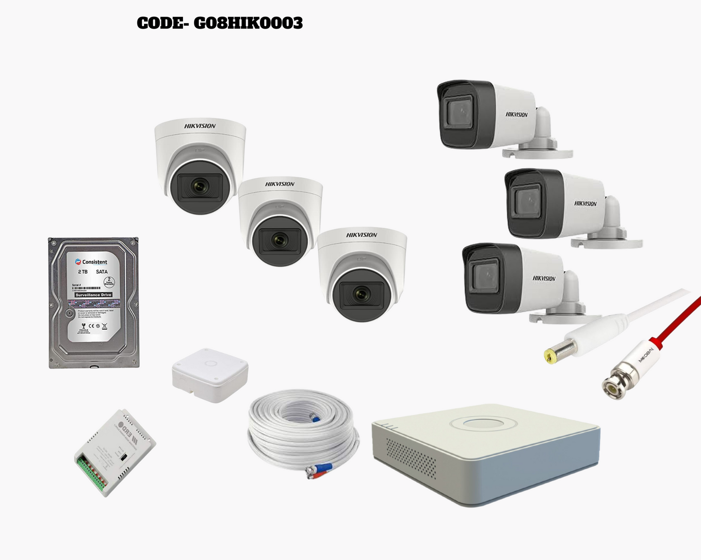 HIKVISION 5MP CCTV CAMERA KIT 4 CHANNEL DVR 3 DOME 3 BULLET CAMERAS WITH AUDIO MIC FULL COMBO KIT CODE:- G04HIK0003