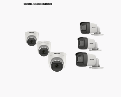HIKVISION 5MP CCTV CAMERA KIT 4 CHANNEL DVR 3 DOME 3 BULLET CAMERAS WITH AUDIO MIC FULL COMBO KIT CODE:- G04HIK0003