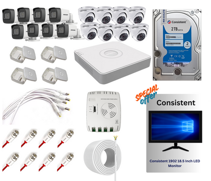 Hikvision 2MP CCTV Camera Kit (8 Dome + 8 Bullet), 16CH DVR, 2TB HDD | Free Consistent LED Monitor