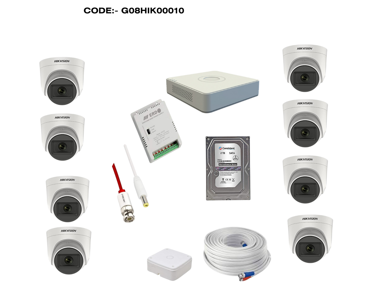 HIKVISION 5MP CCTV CAMERA KIT 8 CHANNEL DVR 8 DOME CAMERAS WITH AUDIO MIC FULL COMBO KIT CODE:- G08HIK00010