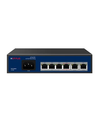 CP PLUS 4Port PoE Switch/CP-ANW-HP4H2-N65 4EP + 2E 10/100Mbps AI PoE Switch-CCTV Camera PoE Switch
