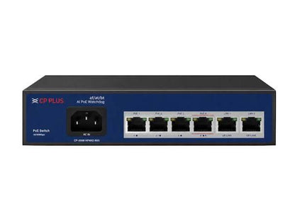 CP PLUS 6-Port Fast Ethernet AI PoE Switch (4 PoE + 2 Uplink, 65W, Watchdog) | CP-ANW-HP4H2-N65