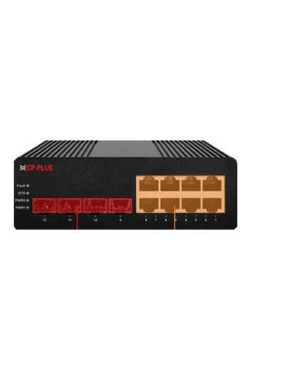 CP PLUS 8x Gigabit PoE with 4x SFP Uplink, Managed, Industrial | CP-ANW-GPM8F4T-N30