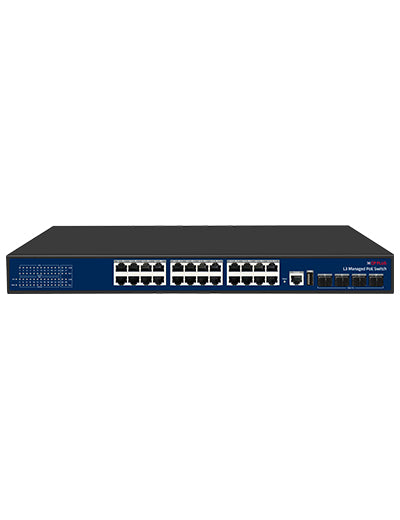 CP PLUS 24x Gigabit PoE With 4x SFP Uplink, Managed L3 | CP-DNW-GPM24F4-40-L3