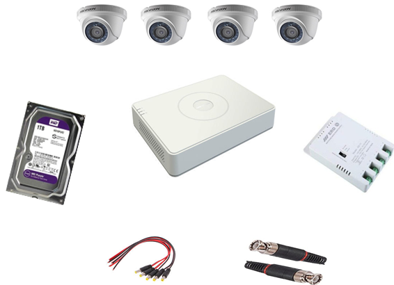 Hikvision 2MP 4 Camera Combo Kit , 4 No Dome Camera DS-2CE5AD0T-IRP/ECO & 4 channel DVR DS-7104HGHI-K1/ECO